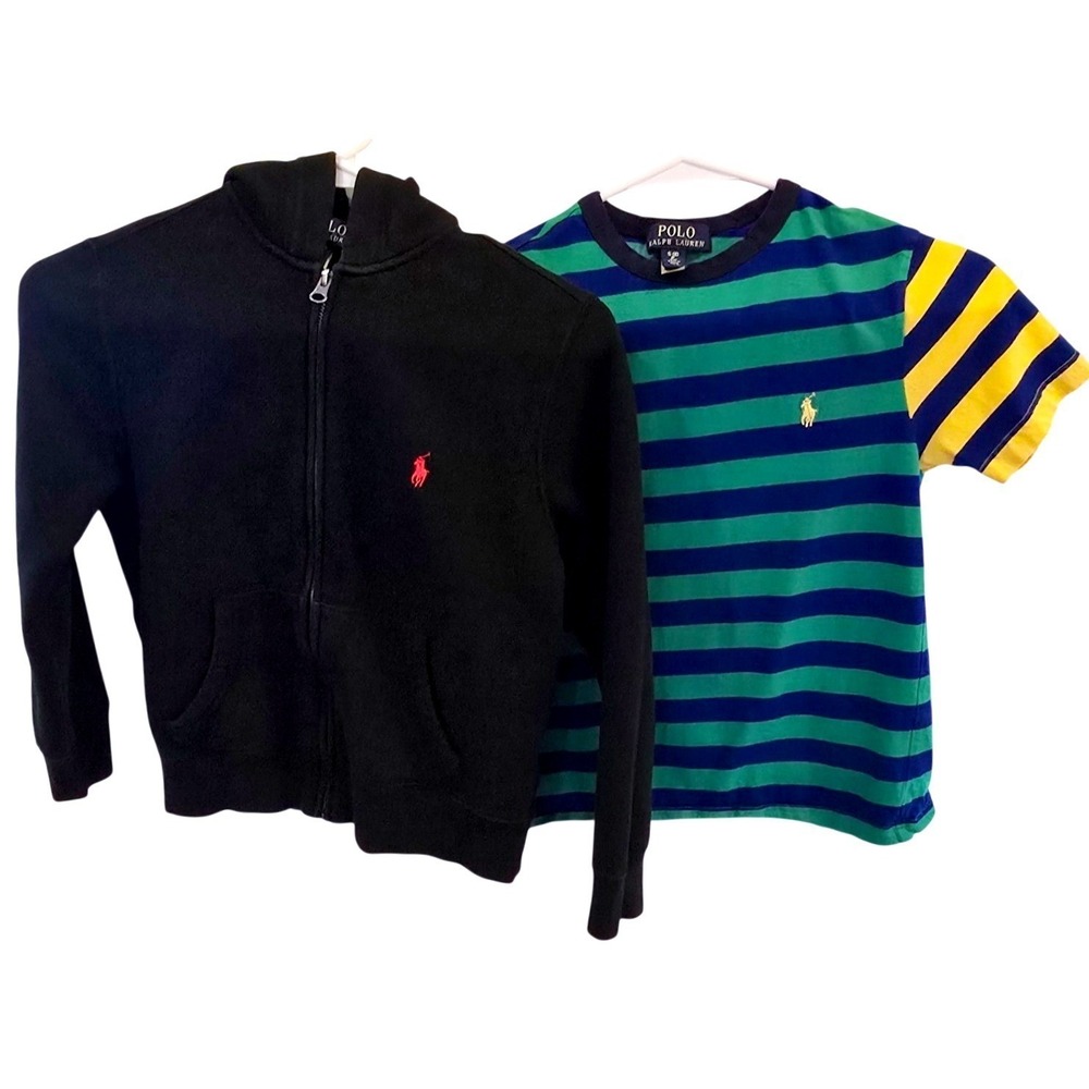 Polo Ralph Lauren Boys Shirt Hoodie Lot S 8 Black Full Zip Striped Tee Bundle